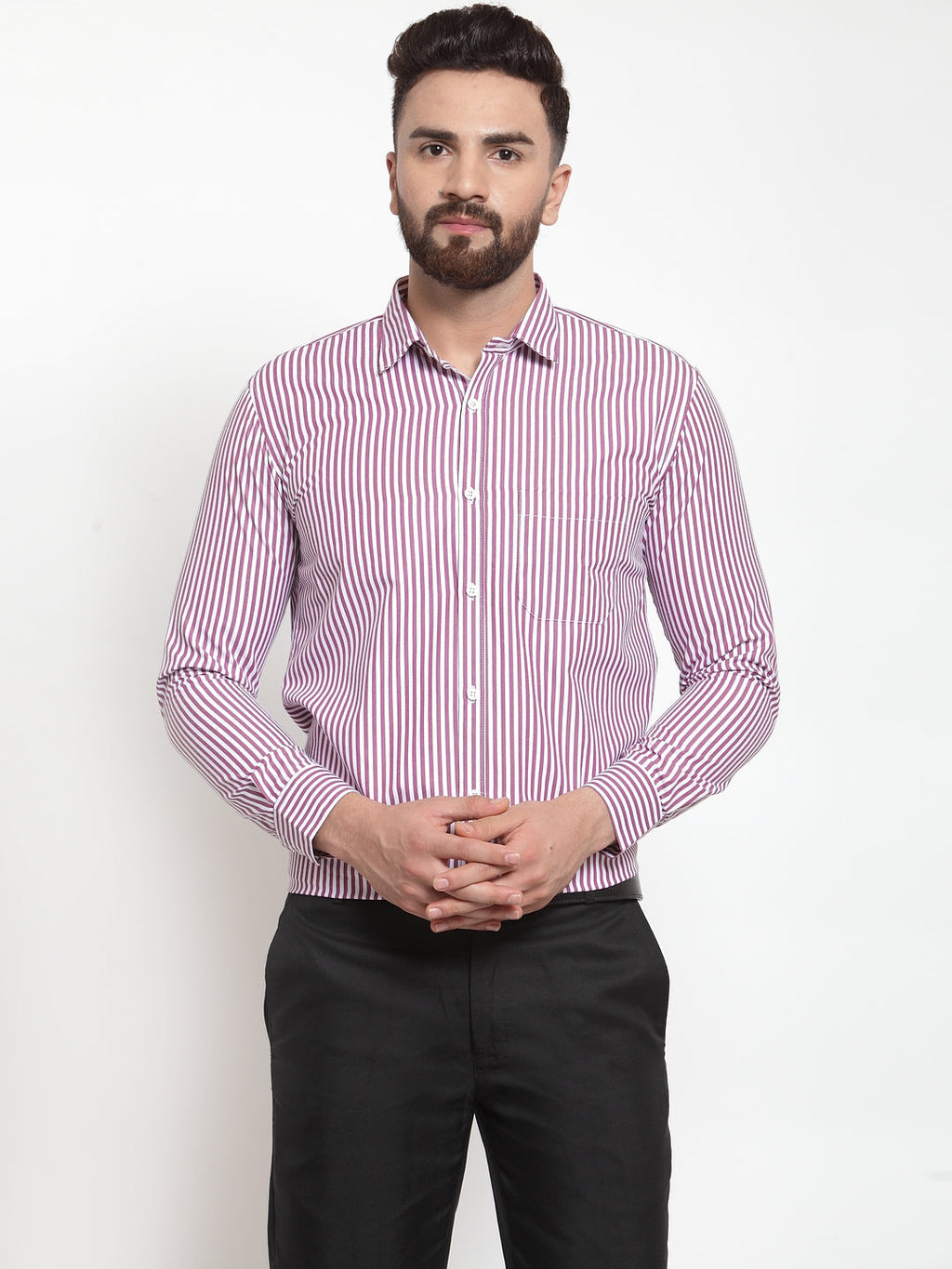Jainish Purple Men's Cotton Striped Formal Shirts ( SF 735Purple ) | Grocsy