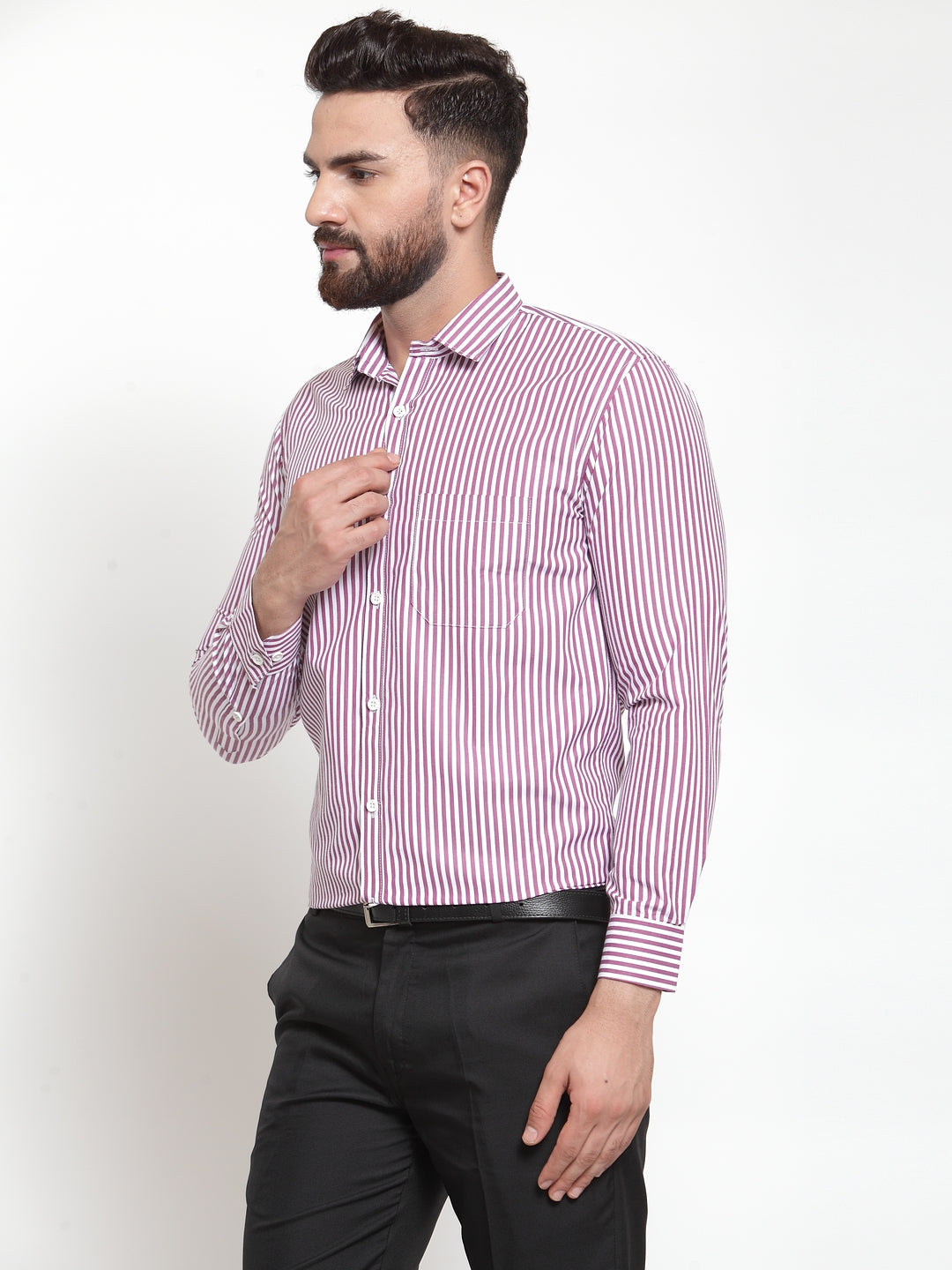 Jainish Purple Men's Cotton Striped Formal Shirts ( SF 735Purple ) | Grocsy
