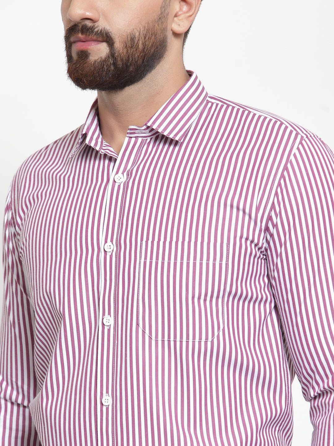 Jainish Purple Men's Cotton Striped Formal Shirts ( SF 735Purple ) | Grocsy