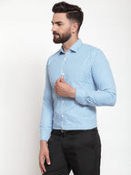 Jainish Blue Men's Cotton Striped Formal Shirts ( SF 735Sky ) | Grocsy