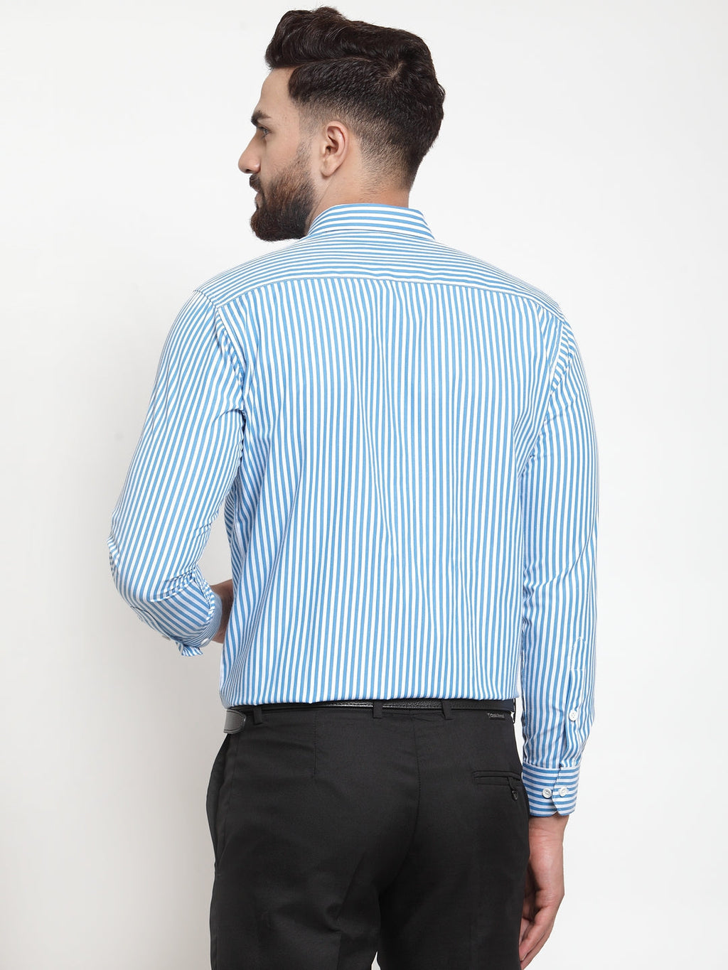 Jainish Blue Men's Cotton Striped Formal Shirts ( SF 735Sky ) | Grocsy