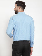 Jainish Blue Men's Cotton Striped Formal Shirts ( SF 735Sky ) | Grocsy