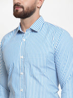 Jainish Blue Men's Cotton Striped Formal Shirts ( SF 735Sky ) | Grocsy