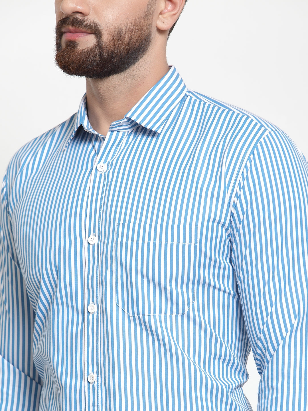 Jainish Blue Men's Cotton Striped Formal Shirts ( SF 735Sky ) | Grocsy