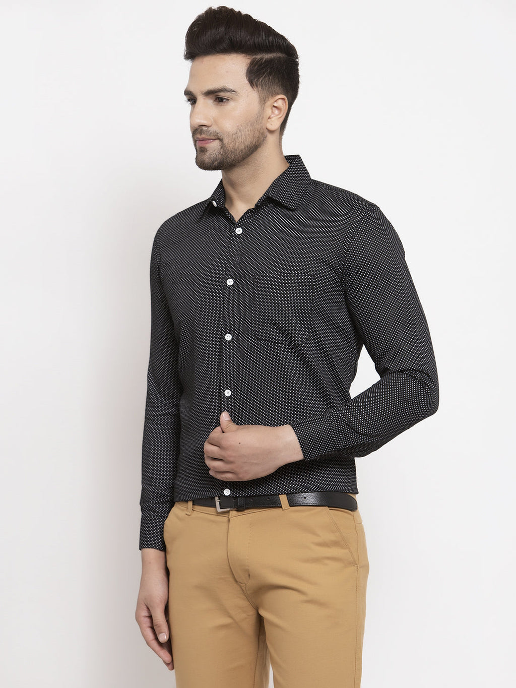 Jainish Black Men's Cotton Polka Dots Formal Shirts ( SF 736Black ) | Grocsy