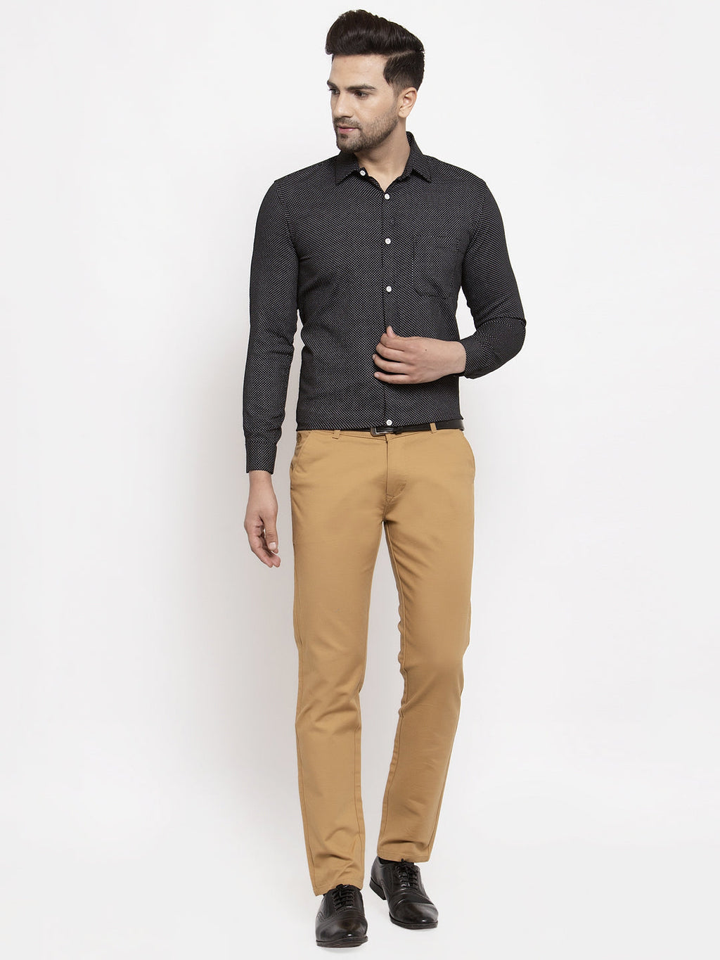 Jainish Black Men's Cotton Polka Dots Formal Shirts ( SF 736Black ) | Grocsy