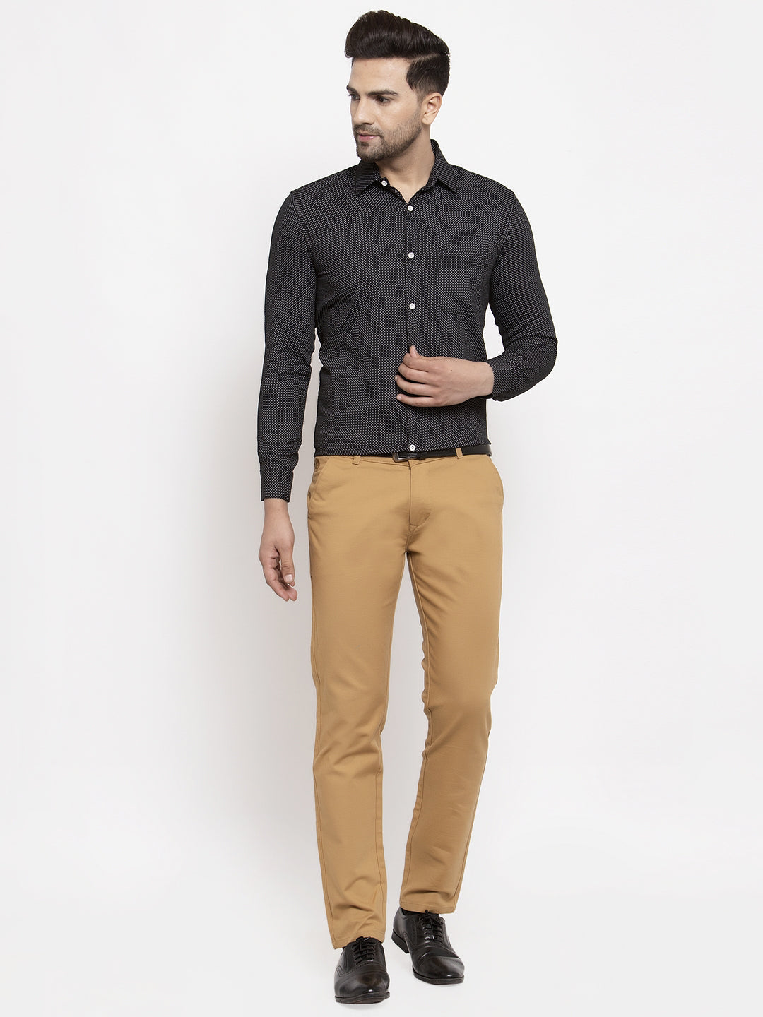 Jainish Black Men's Cotton Polka Dots Formal Shirts ( SF 736Black ) | Grocsy