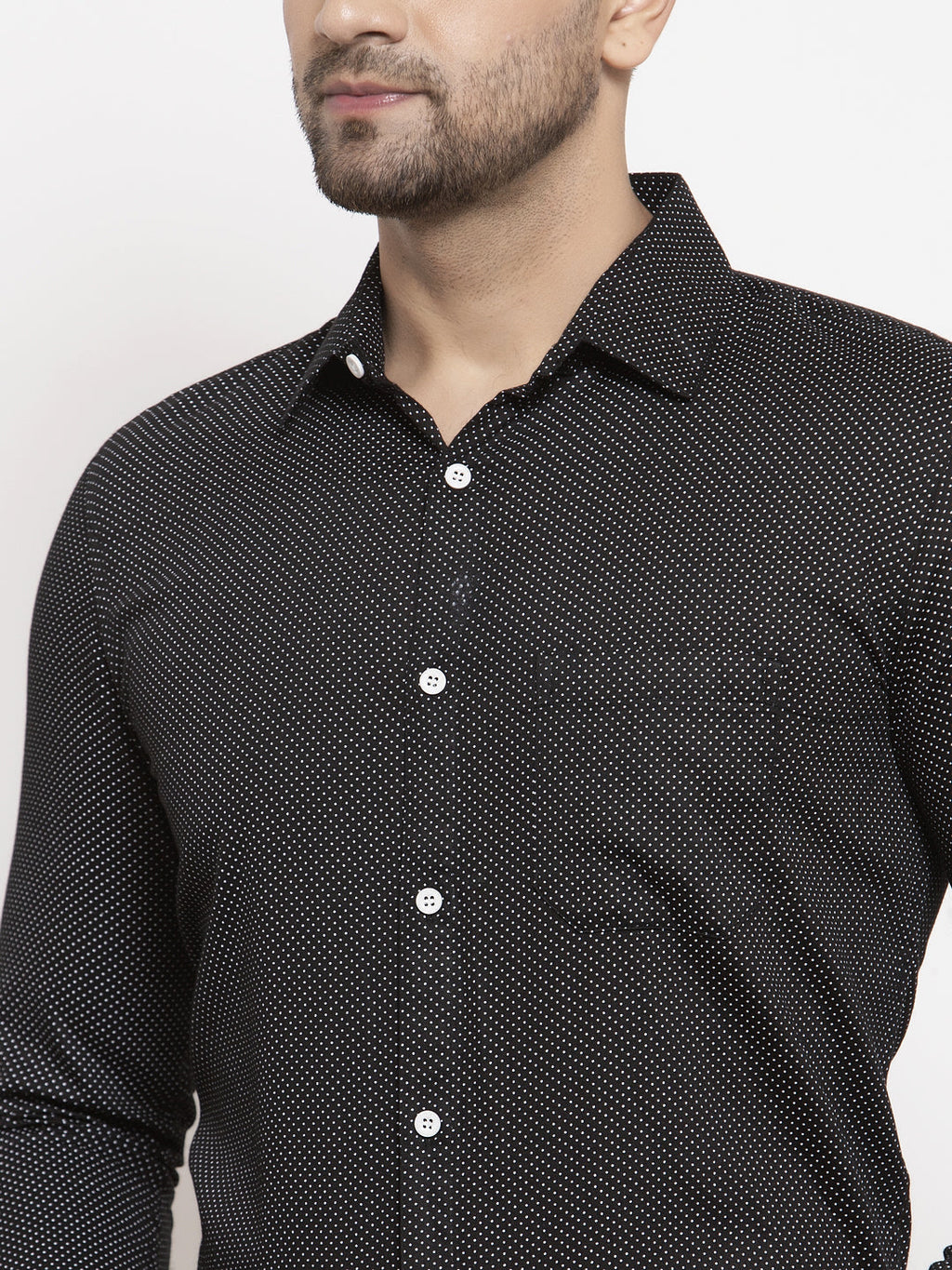 Jainish Black Men's Cotton Polka Dots Formal Shirts ( SF 736Black ) | Grocsy
