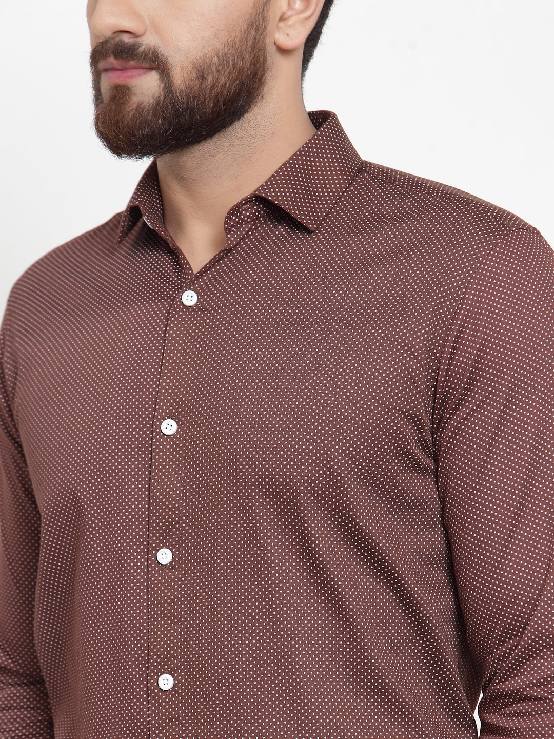 Jainish Brown Men's Cotton Polka Dots Formal Shirts ( SF 736Coffee ) | Grocsy
