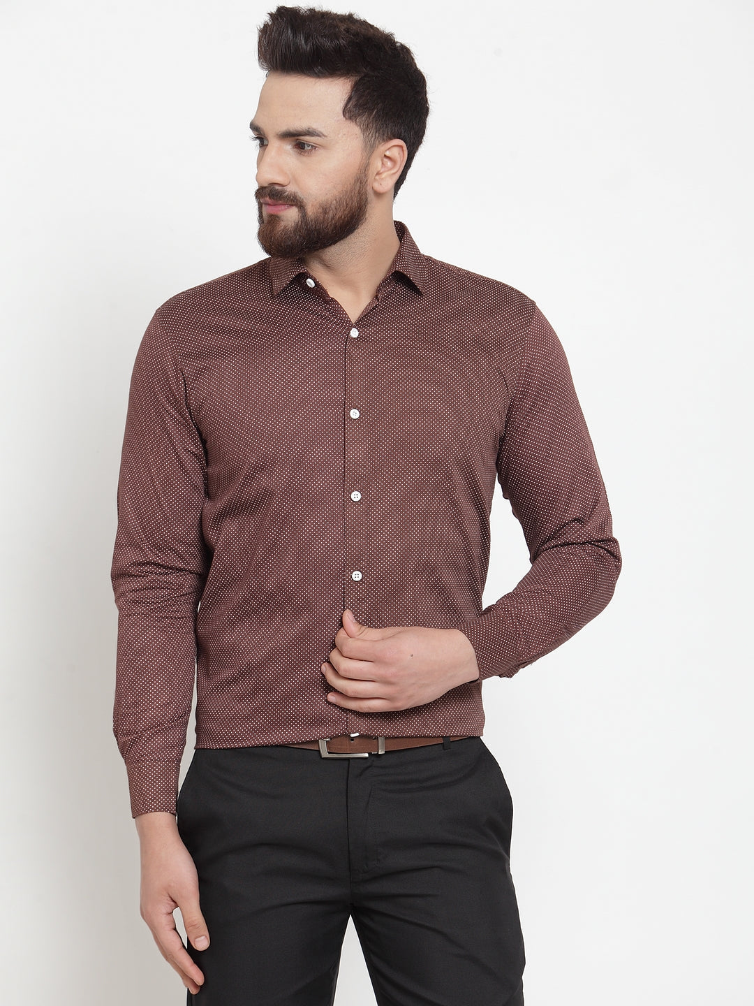 Jainish Brown Men's Cotton Polka Dots Formal Shirts ( SF 736Coffee ) | Grocsy