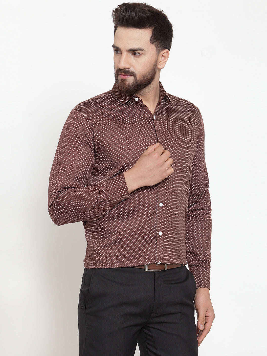 Jainish Brown Men's Cotton Polka Dots Formal Shirts ( SF 736Coffee ) | Grocsy
