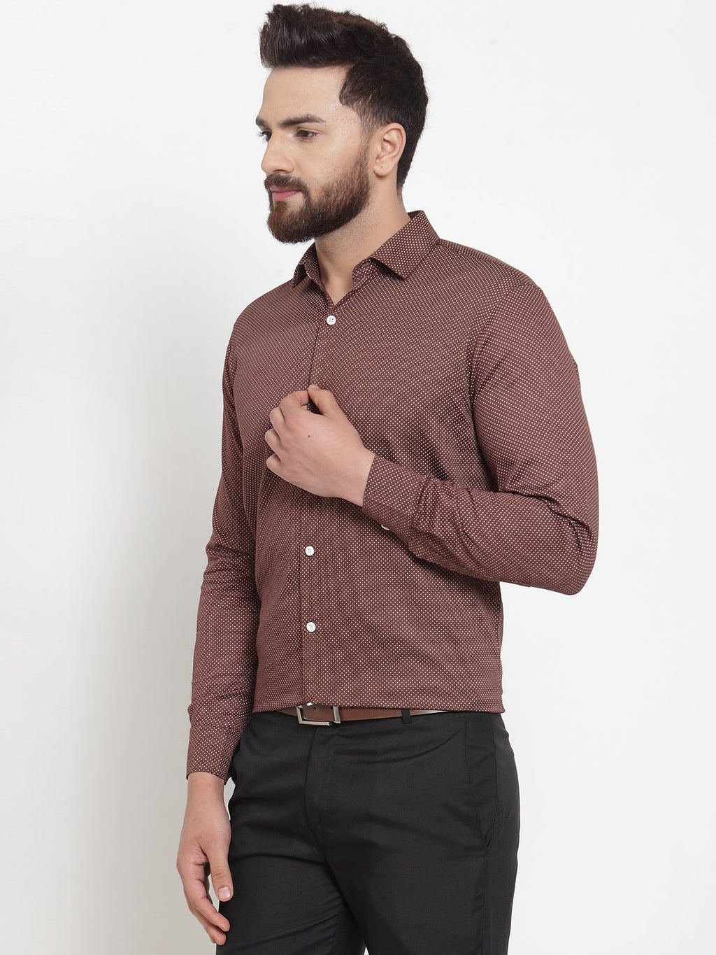 Jainish Brown Men's Cotton Polka Dots Formal Shirts ( SF 736Coffee ) | Grocsy