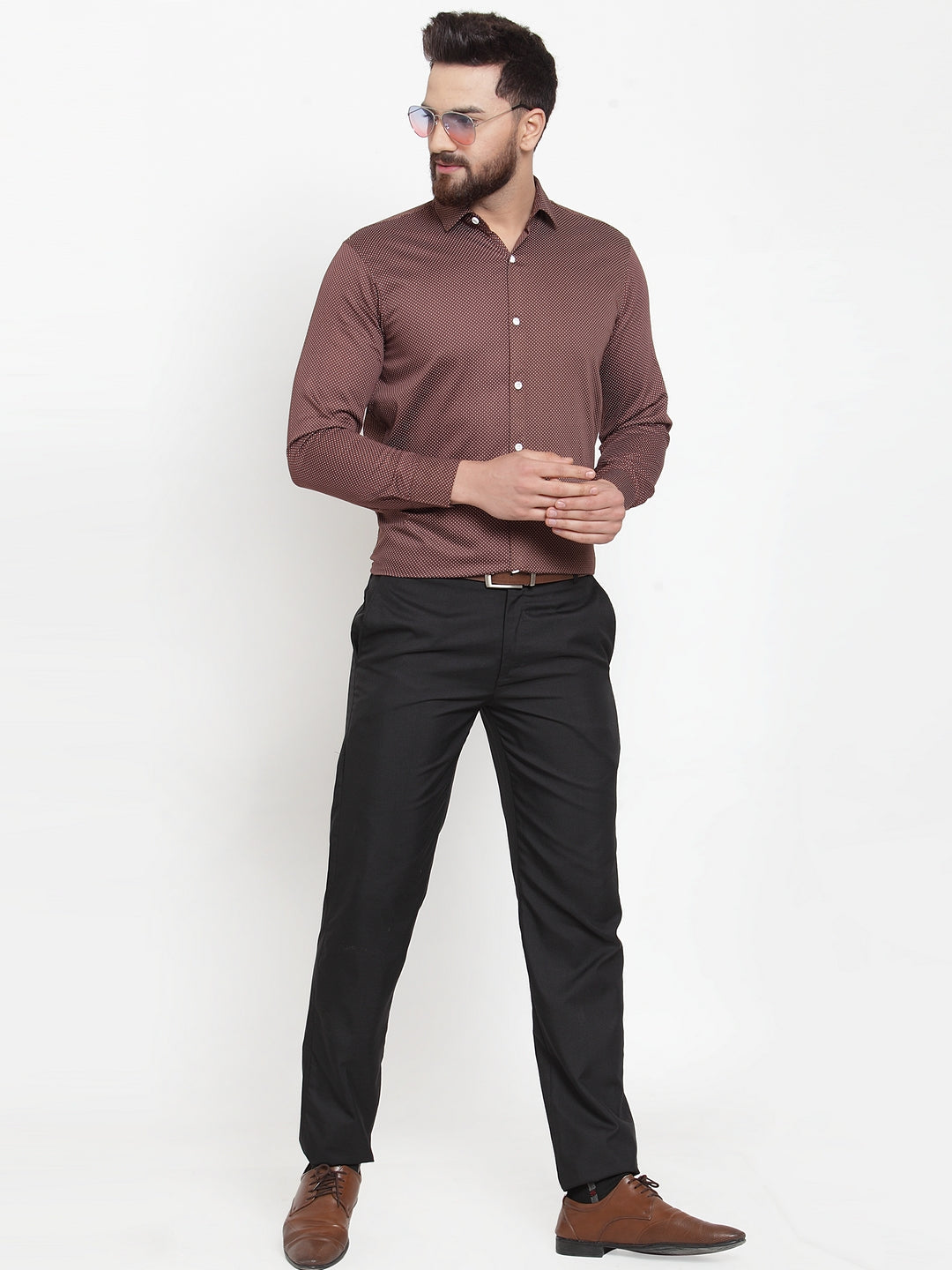 Jainish Brown Men's Cotton Polka Dots Formal Shirts ( SF 736Coffee ) | Grocsy