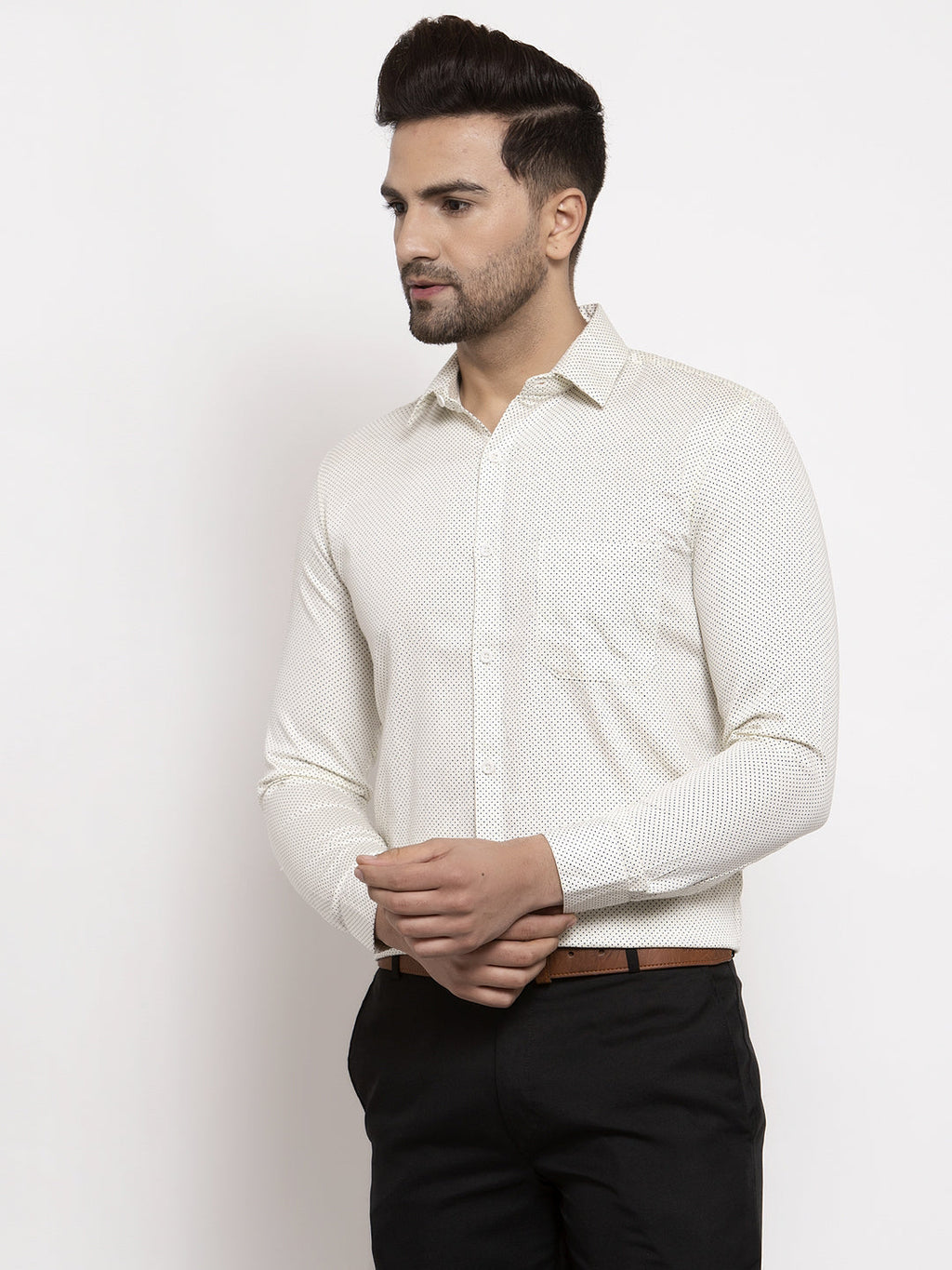 Jainish Cream Men's Cotton Polka Dots Formal Shirts ( SF 736Cream ) | Grocsy