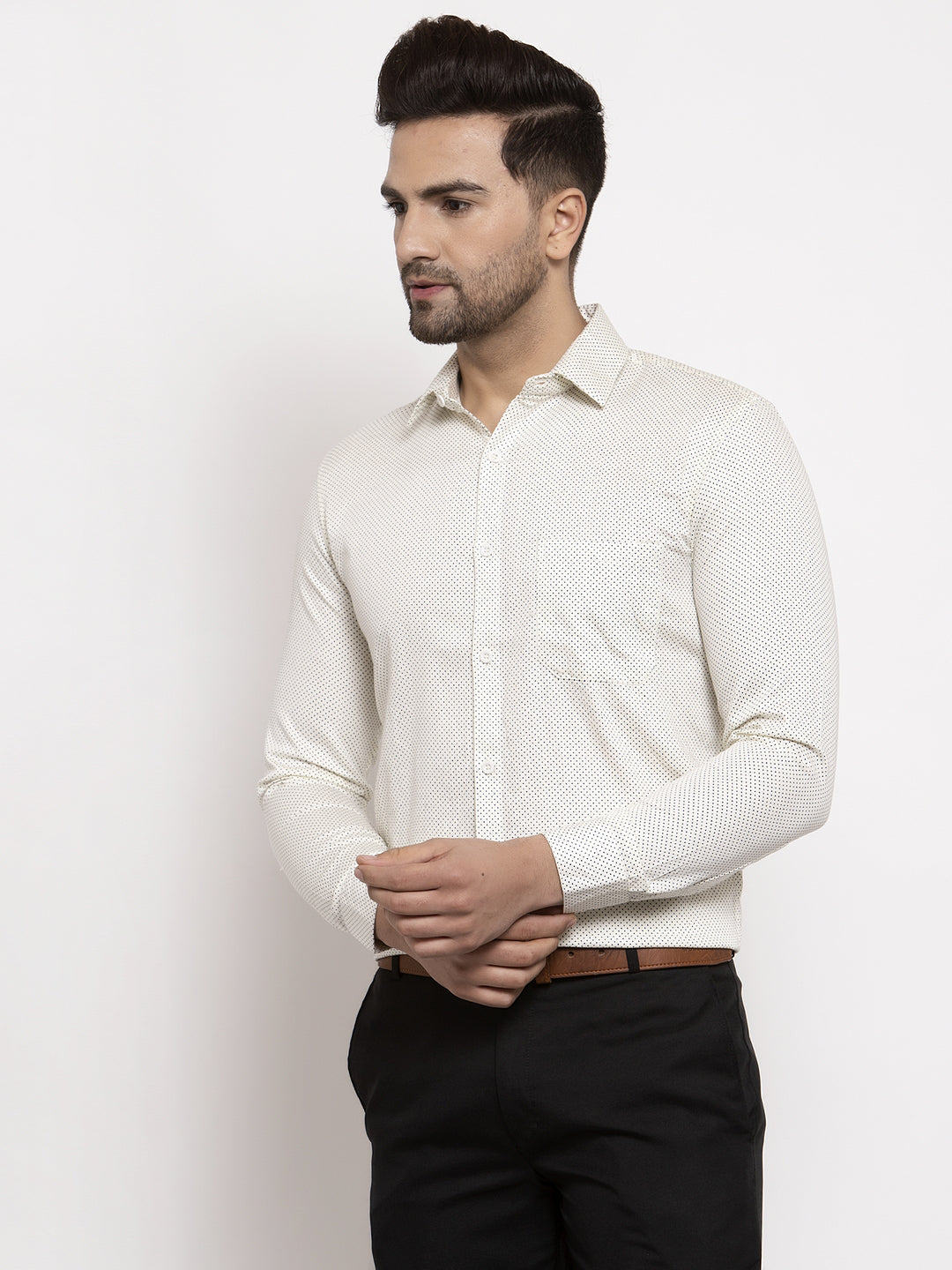 Jainish Cream Men's Cotton Polka Dots Formal Shirts ( SF 736Cream ) | Grocsy