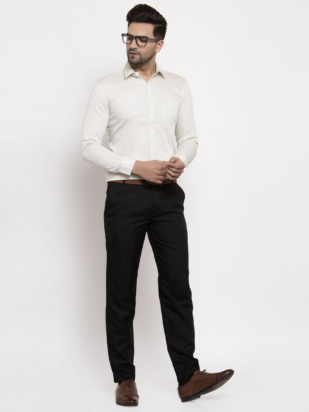 Jainish Cream Men's Cotton Polka Dots Formal Shirts ( SF 736Cream ) | Grocsy