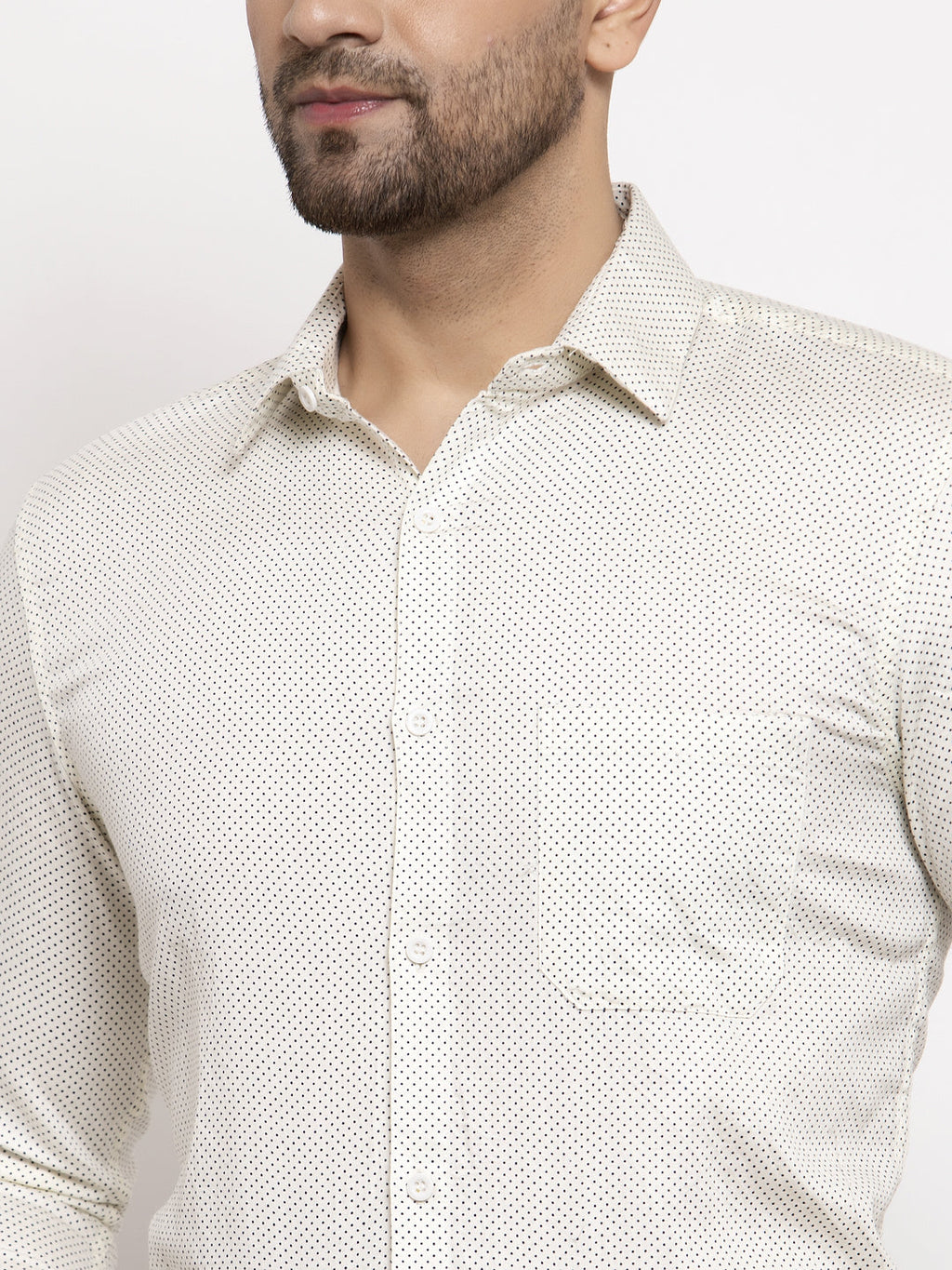 Jainish Cream Men's Cotton Polka Dots Formal Shirts ( SF 736Cream ) | Grocsy