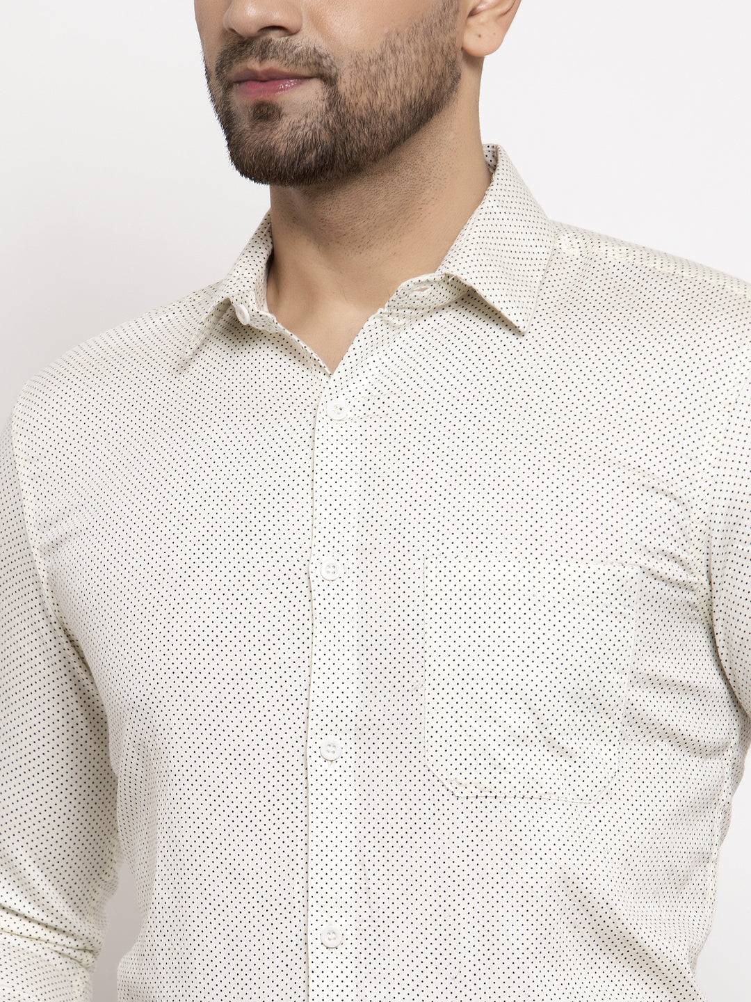 Jainish Cream Men's Cotton Polka Dots Formal Shirts ( SF 736Cream ) | Grocsy