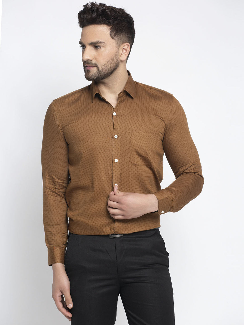 Jainish Brown Men's Cotton Polka Dots Formal Shirts ( SF 736Dark-Brown ) | Grocsy