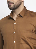 Jainish Brown Men's Cotton Polka Dots Formal Shirts ( SF 736Dark-Brown ) | Grocsy