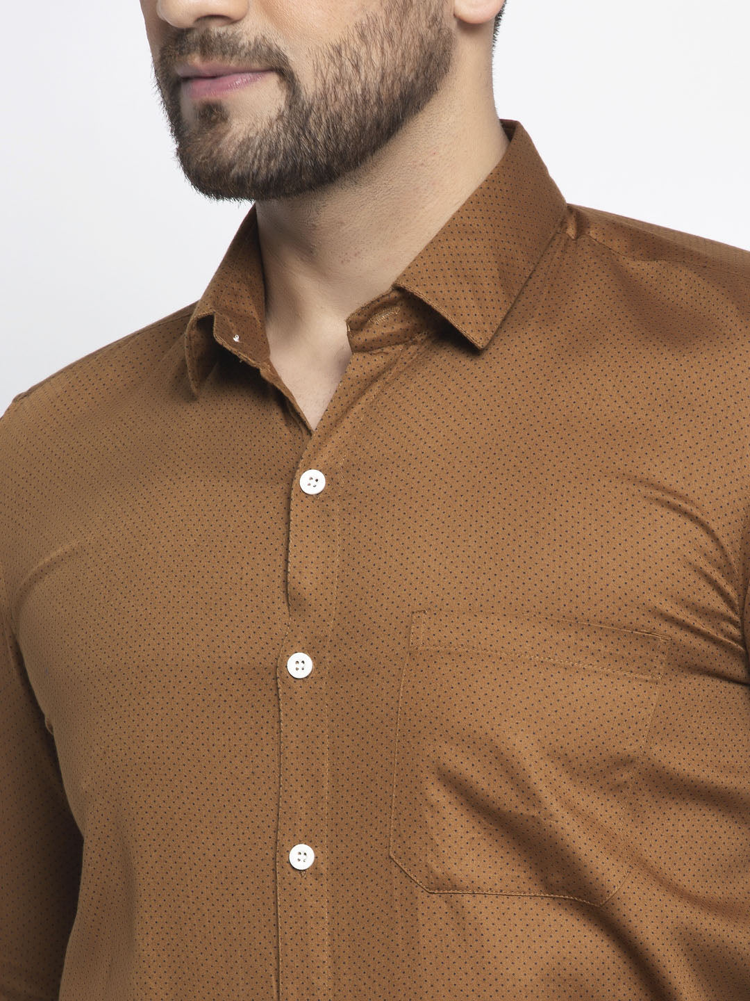 Jainish Brown Men's Cotton Polka Dots Formal Shirts ( SF 736Dark-Brown ) | Grocsy