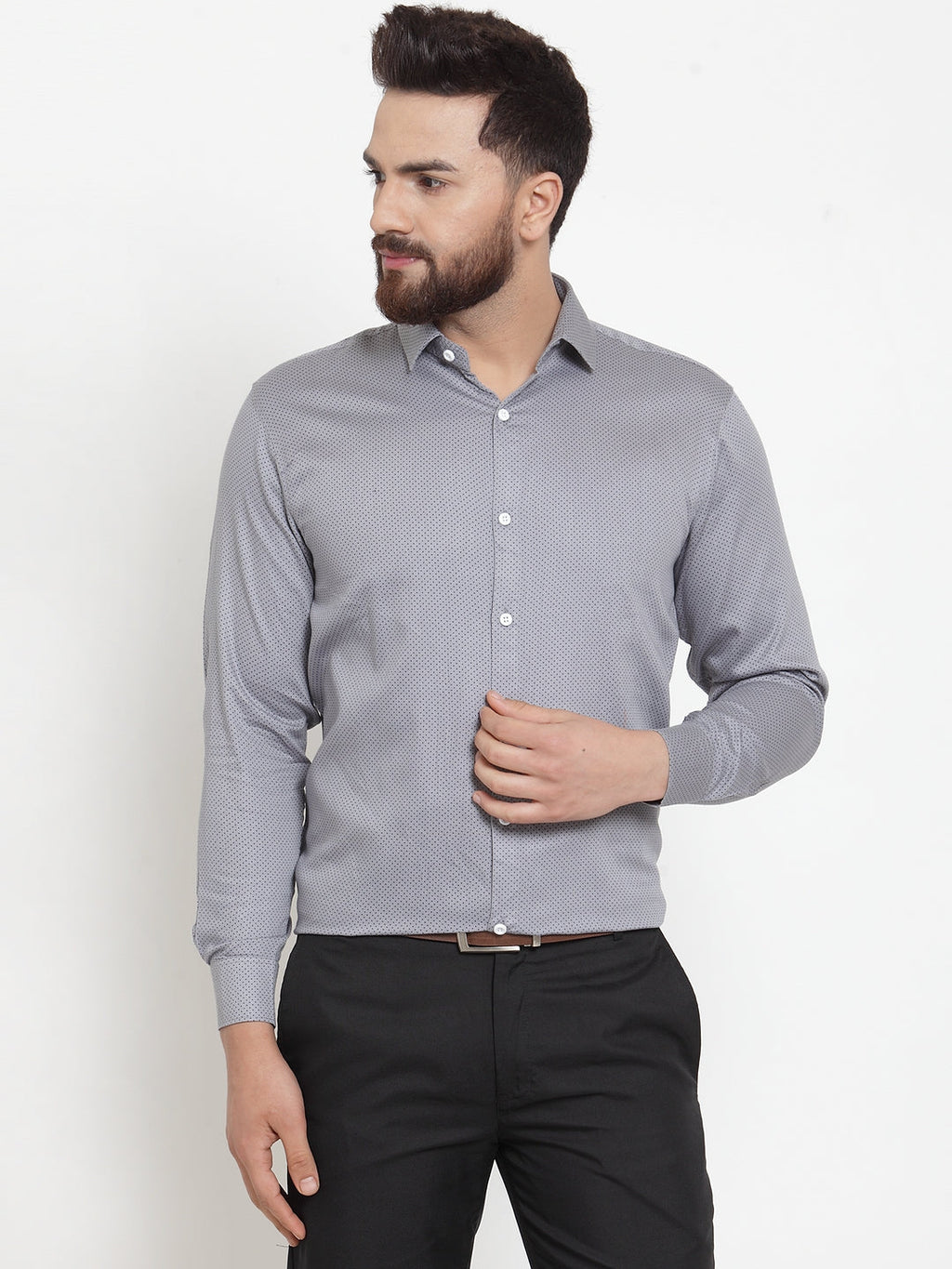 Jainish Grey Men's Cotton Polka Dots Formal Shirts ( SF 736Grey ) | Grocsy