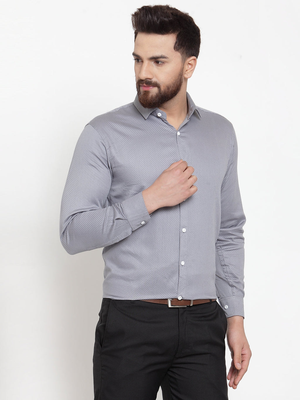 Jainish Grey Men's Cotton Polka Dots Formal Shirts ( SF 736Grey ) | Grocsy