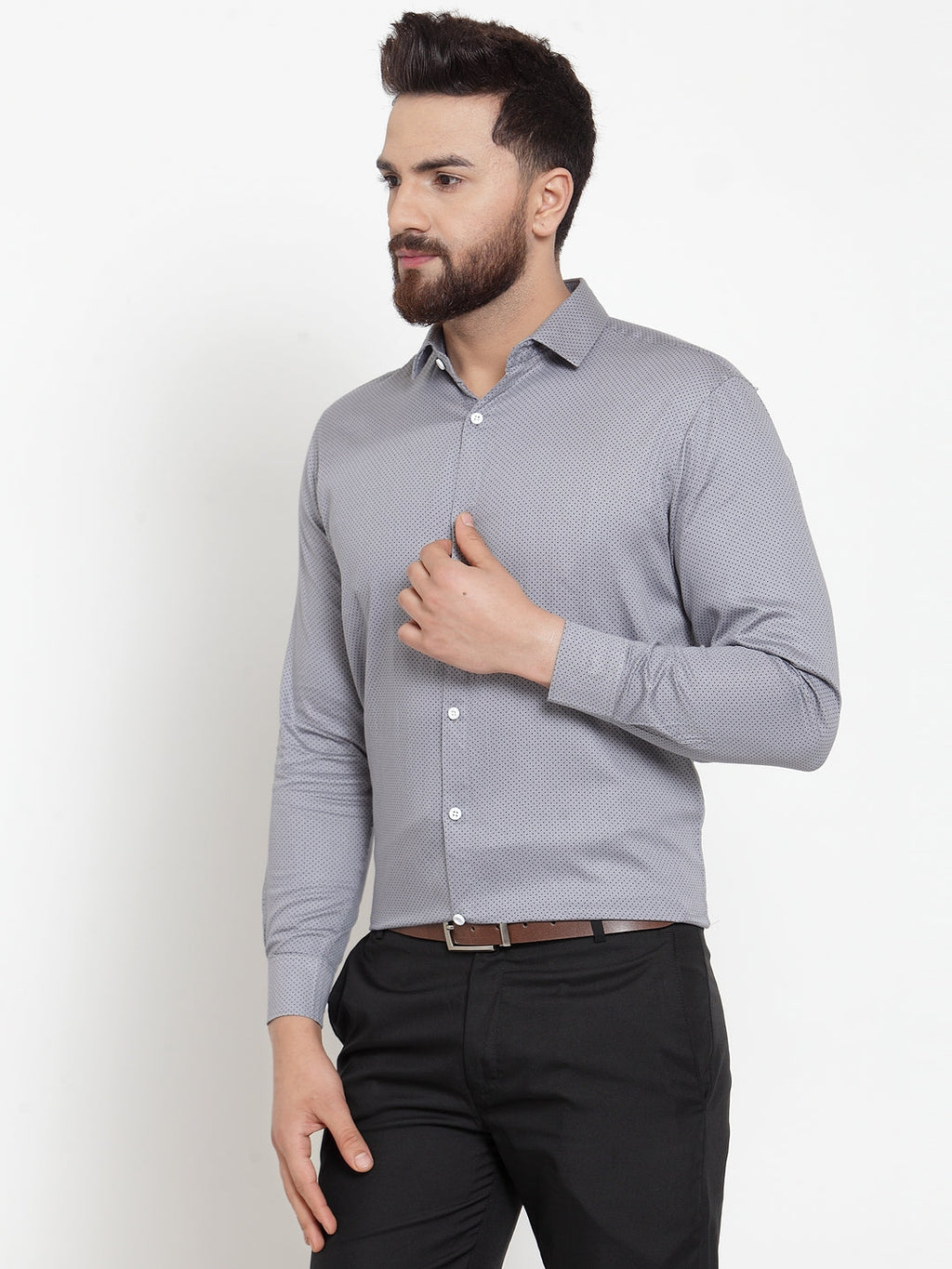 Jainish Grey Men's Cotton Polka Dots Formal Shirts ( SF 736Grey ) | Grocsy