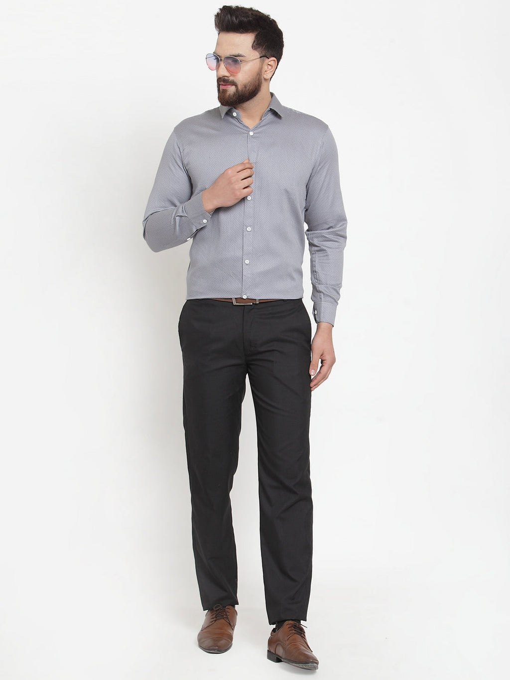 Jainish Grey Men's Cotton Polka Dots Formal Shirts ( SF 736Grey ) | Grocsy