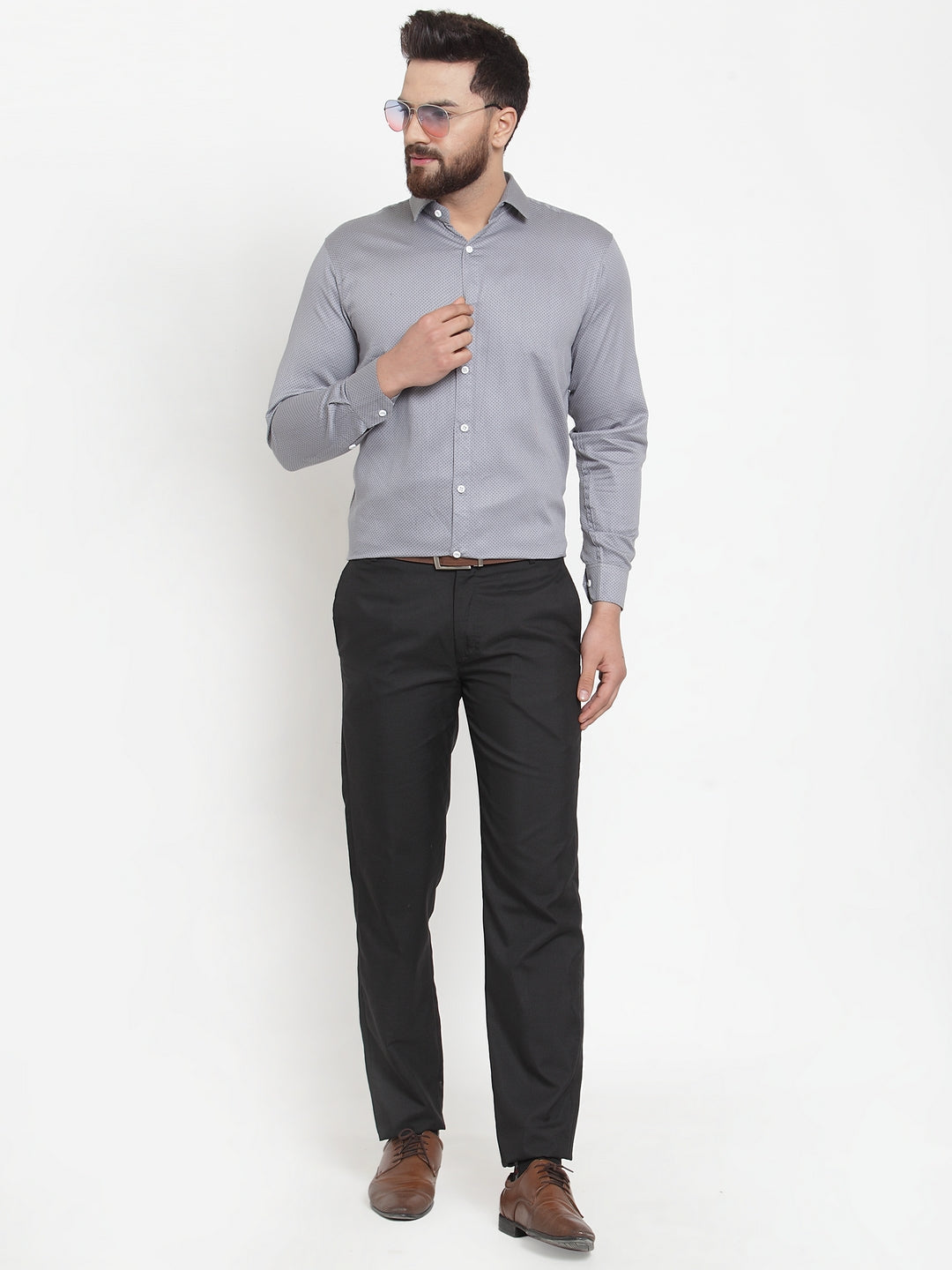 Jainish Grey Men's Cotton Polka Dots Formal Shirts ( SF 736Grey ) | Grocsy