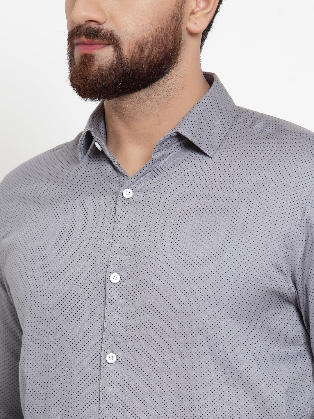 Jainish Grey Men's Cotton Polka Dots Formal Shirts ( SF 736Grey ) | Grocsy