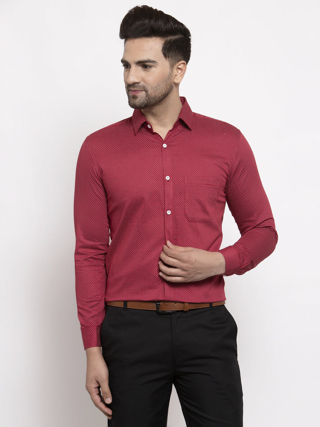 Jainish Maroon Men's Cotton Polka Dots Formal Shirts ( SF 736Maroon ) | Grocsy