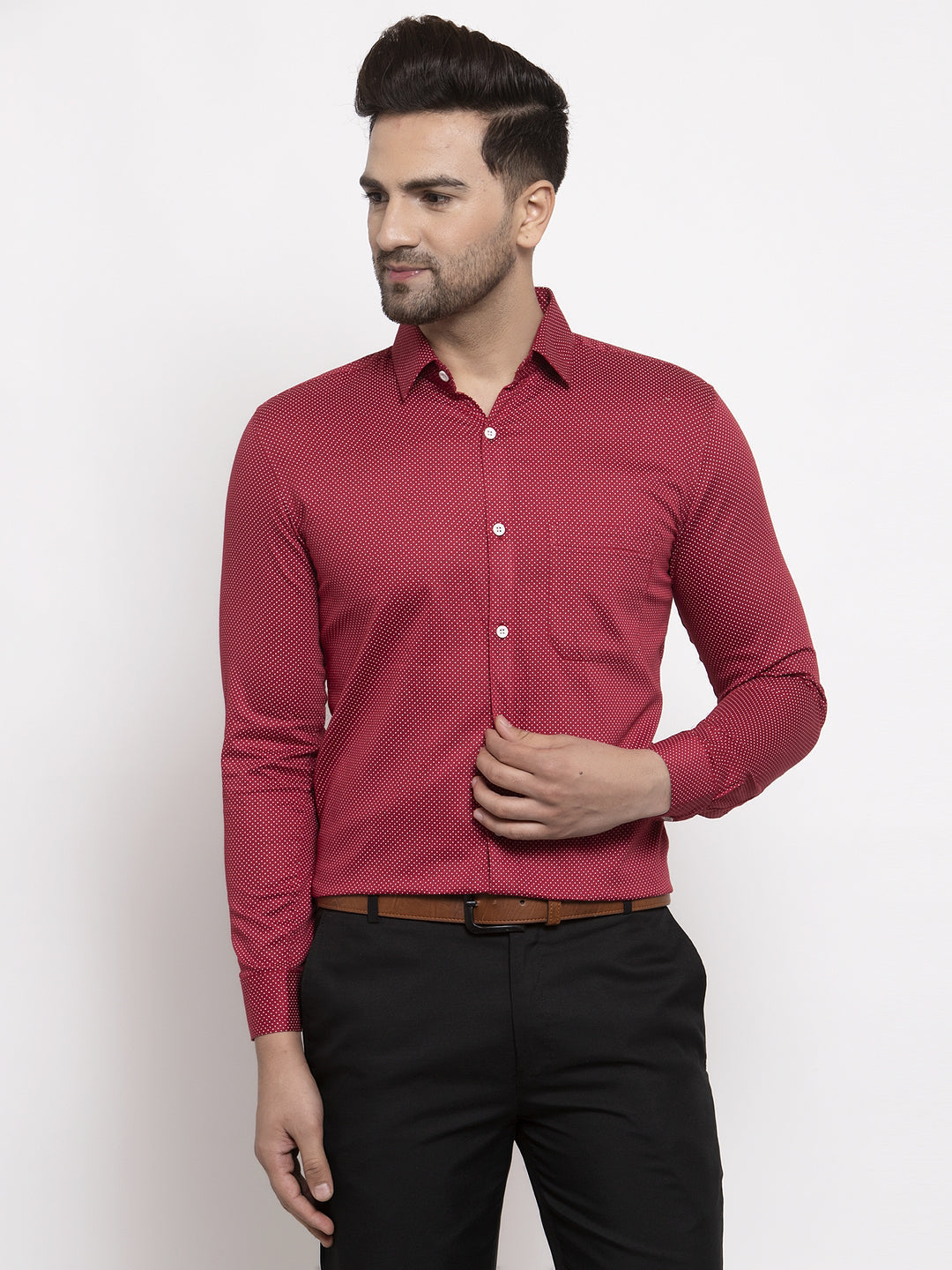 Jainish Maroon Men's Cotton Polka Dots Formal Shirts ( SF 736Maroon ) | Grocsy