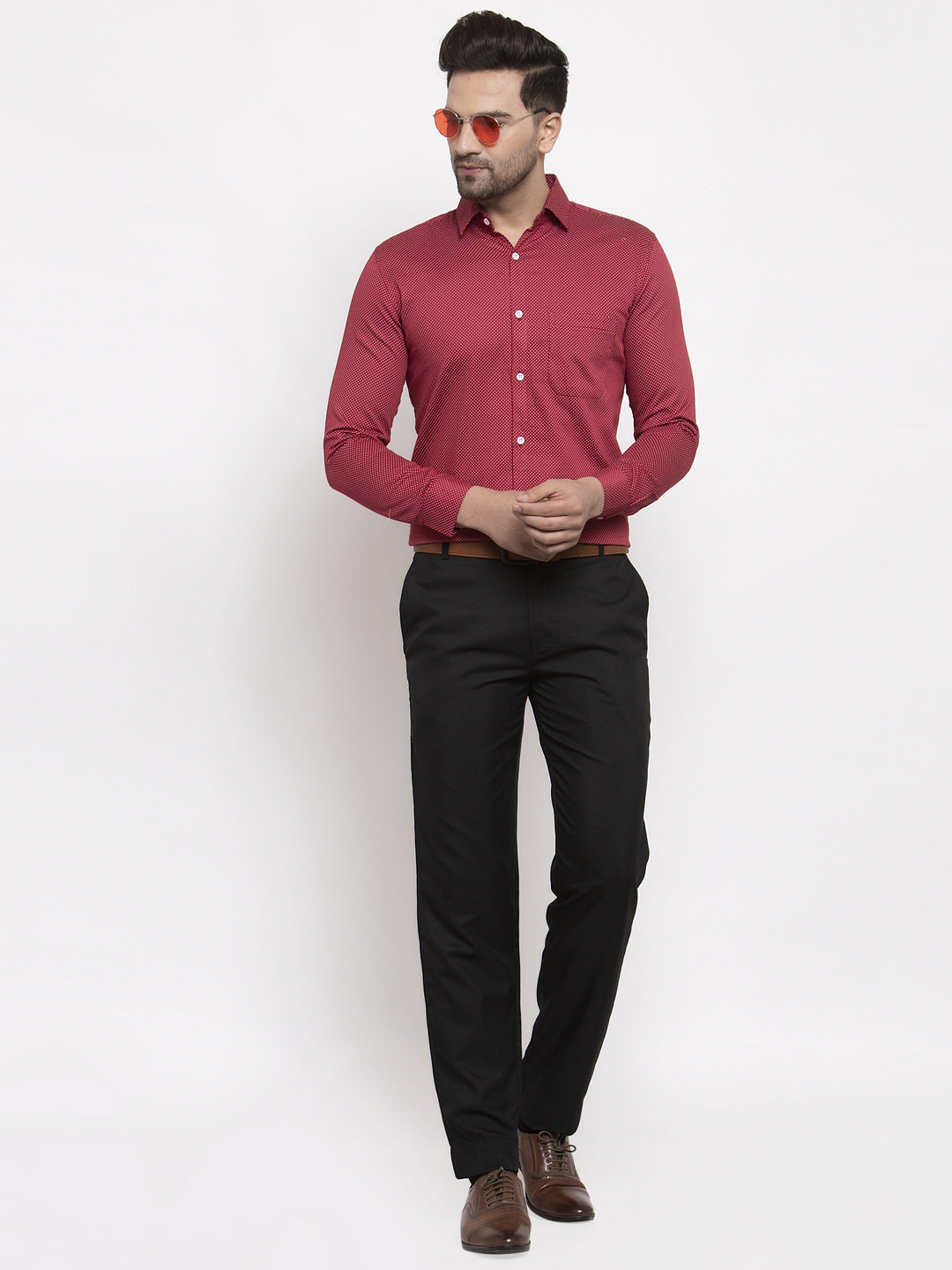 Jainish Maroon Men's Cotton Polka Dots Formal Shirts ( SF 736Maroon ) | Grocsy