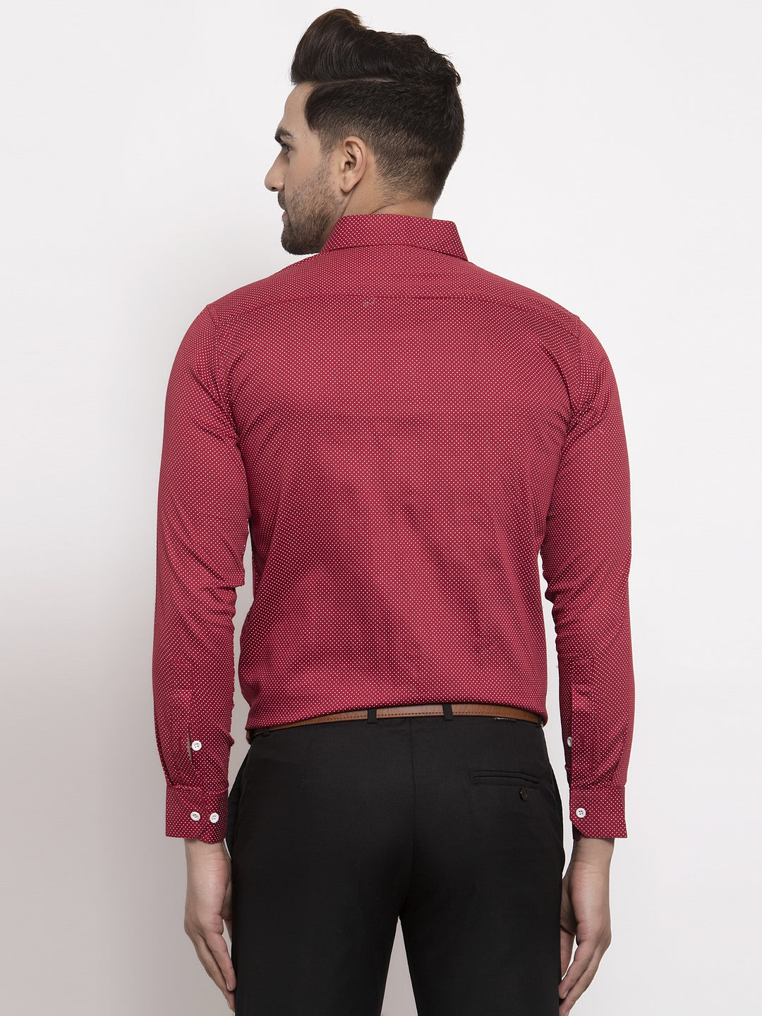 Jainish Maroon Men's Cotton Polka Dots Formal Shirts ( SF 736Maroon ) | Grocsy