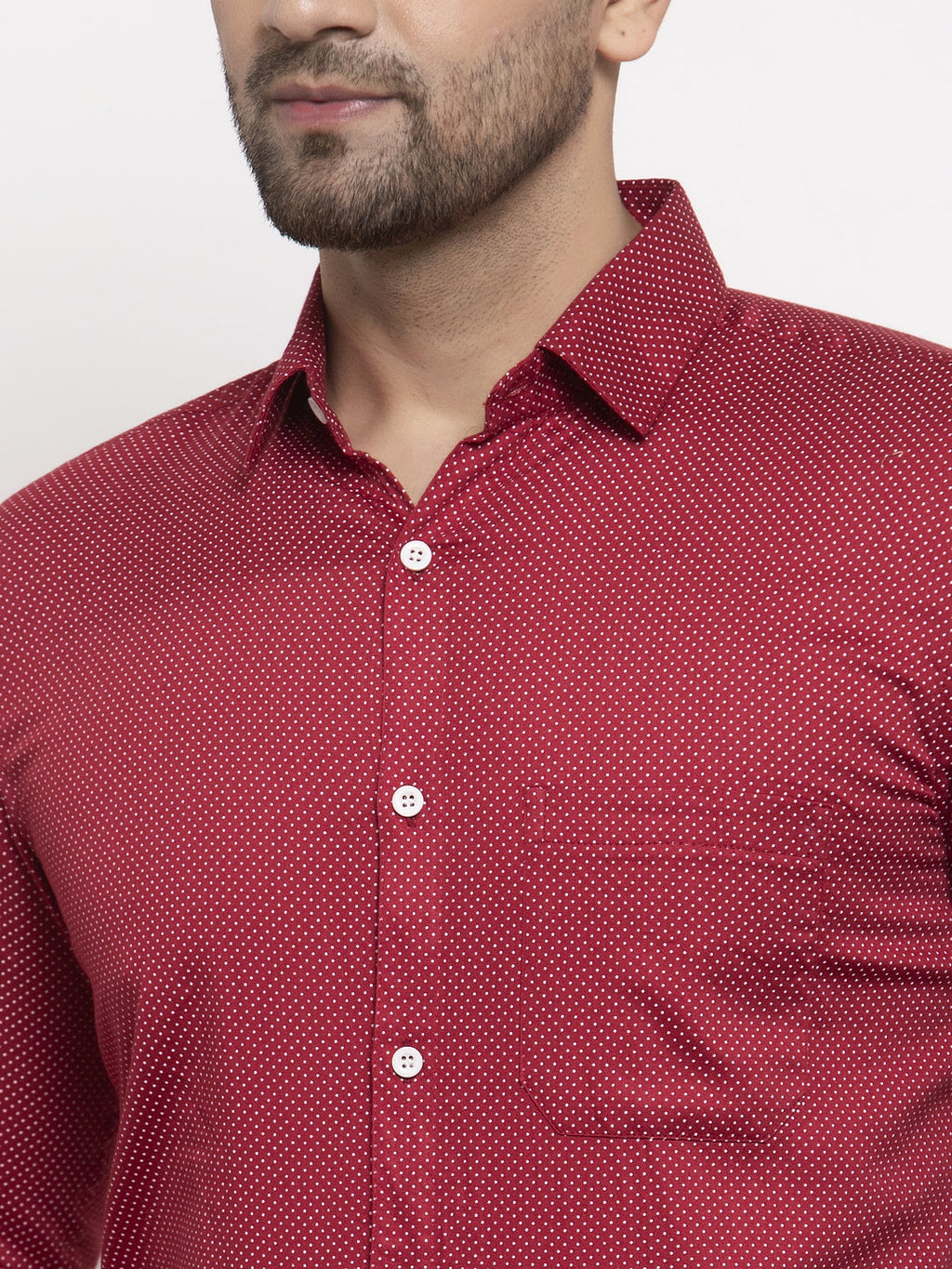 Jainish Maroon Men's Cotton Polka Dots Formal Shirts ( SF 736Maroon ) | Grocsy