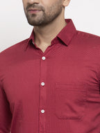 Jainish Maroon Men's Cotton Polka Dots Formal Shirts ( SF 736Maroon ) | Grocsy