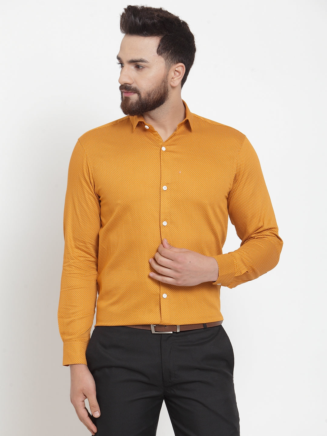 Jainish Yellow Men's Cotton Polka Dots Formal Shirts ( SF 736Mustard ) | Grocsy
