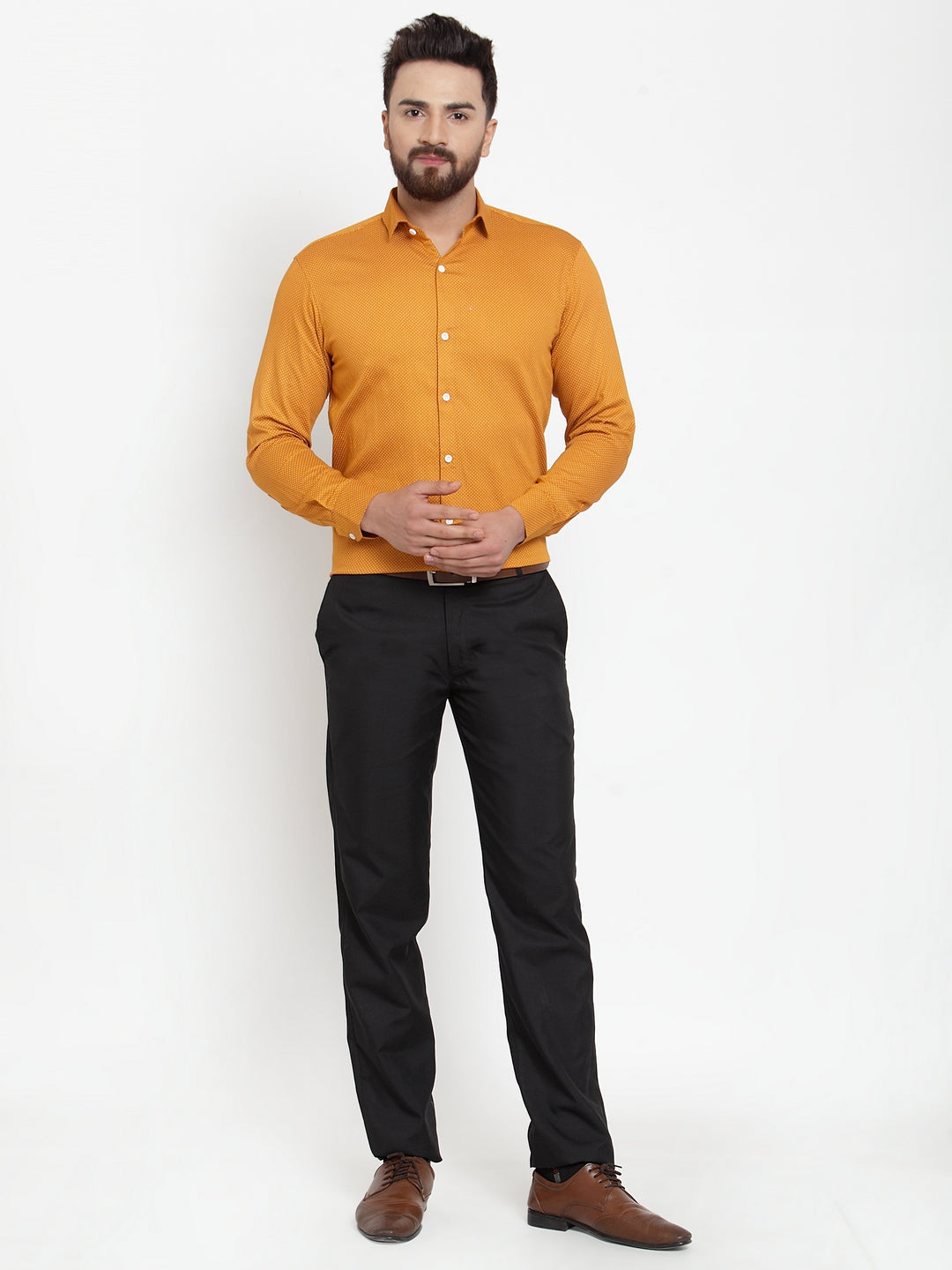 Jainish Yellow Men's Cotton Polka Dots Formal Shirts ( SF 736Mustard ) | Grocsy