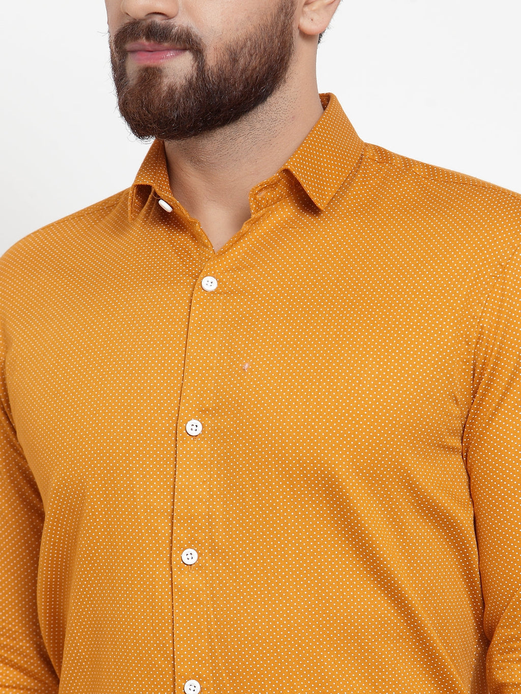 Jainish Yellow Men's Cotton Polka Dots Formal Shirts ( SF 736Mustard ) | Grocsy