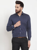 Jainish Navy Men's Cotton Polka Dots Formal Shirts ( SF 736Navy ) | Grocsy