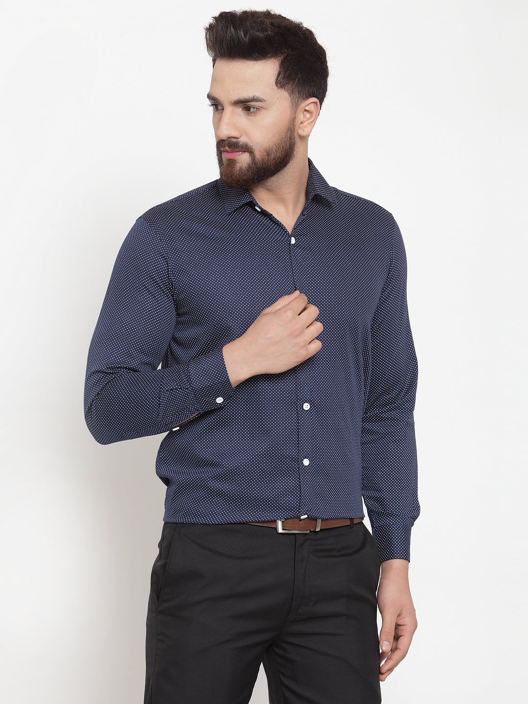 Jainish Navy Men's Cotton Polka Dots Formal Shirts ( SF 736Navy ) | Grocsy