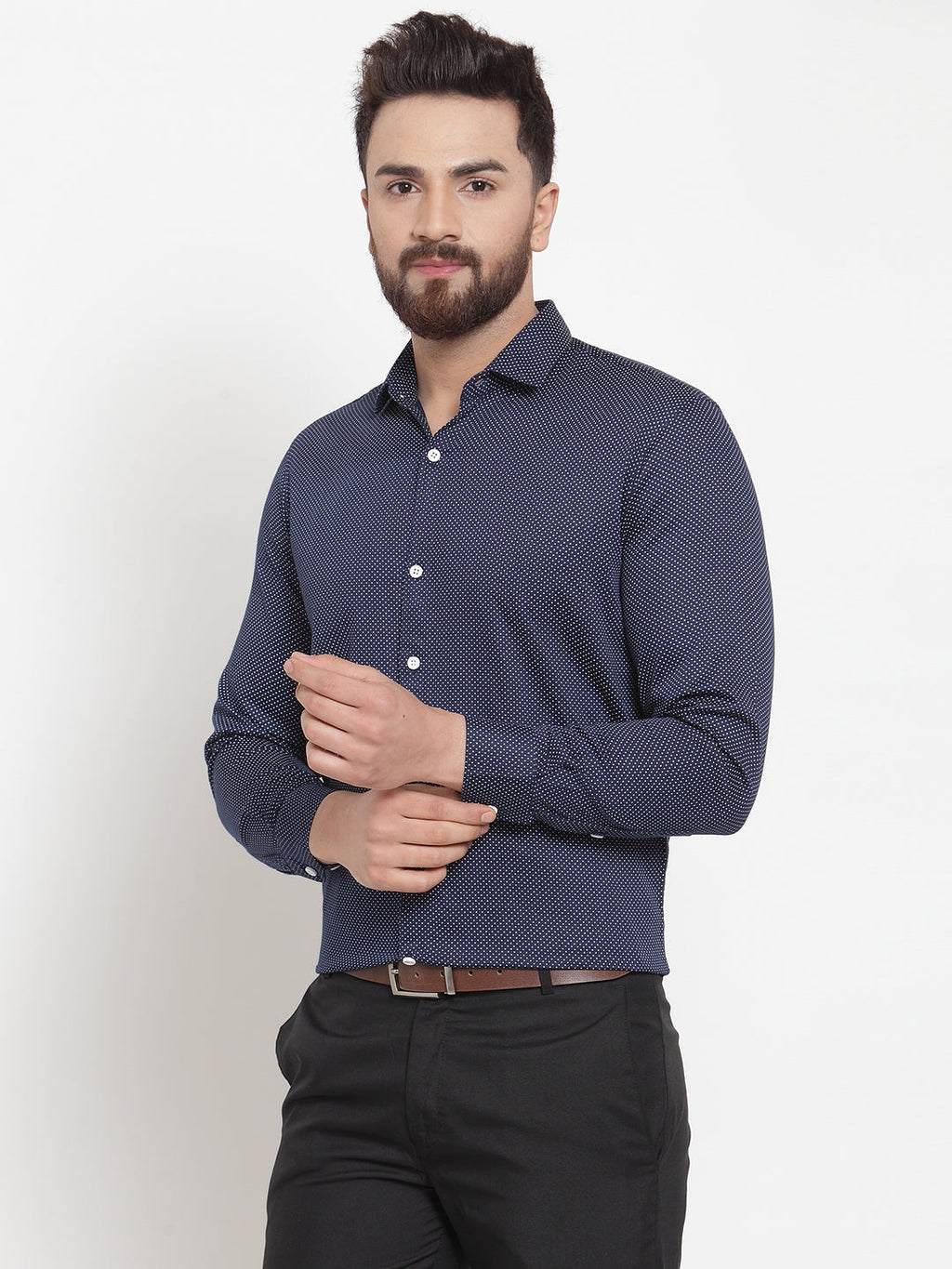 Jainish Navy Men's Cotton Polka Dots Formal Shirts ( SF 736Navy ) | Grocsy