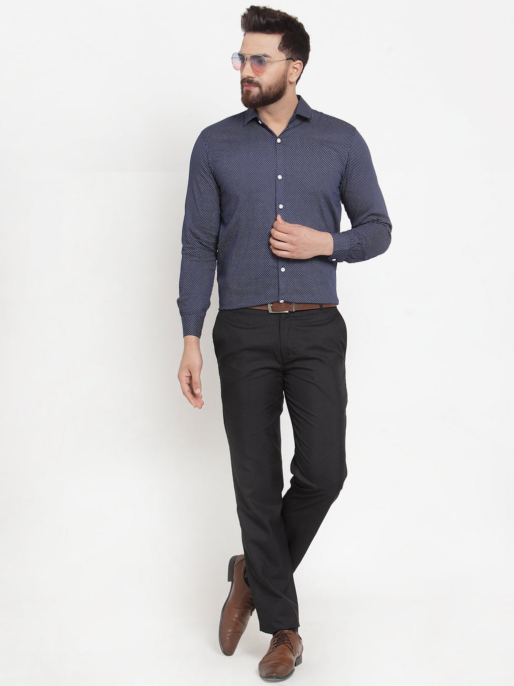 Jainish Navy Men's Cotton Polka Dots Formal Shirts ( SF 736Navy ) | Grocsy
