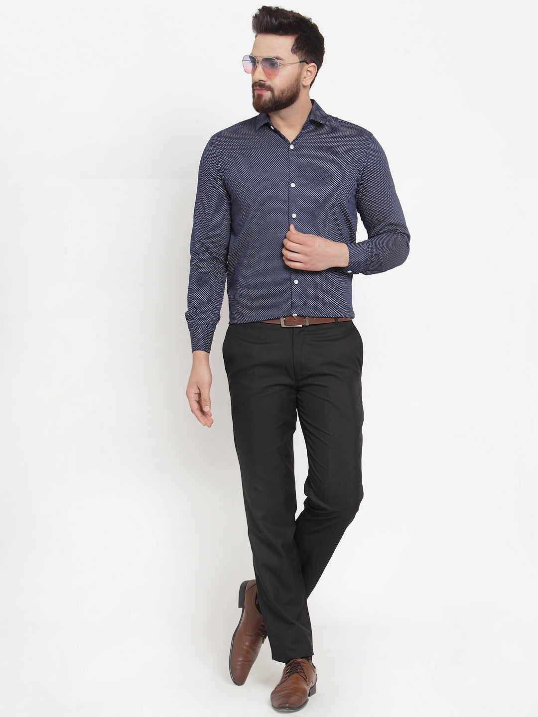 Jainish Navy Men's Cotton Polka Dots Formal Shirts ( SF 736Navy ) | Grocsy