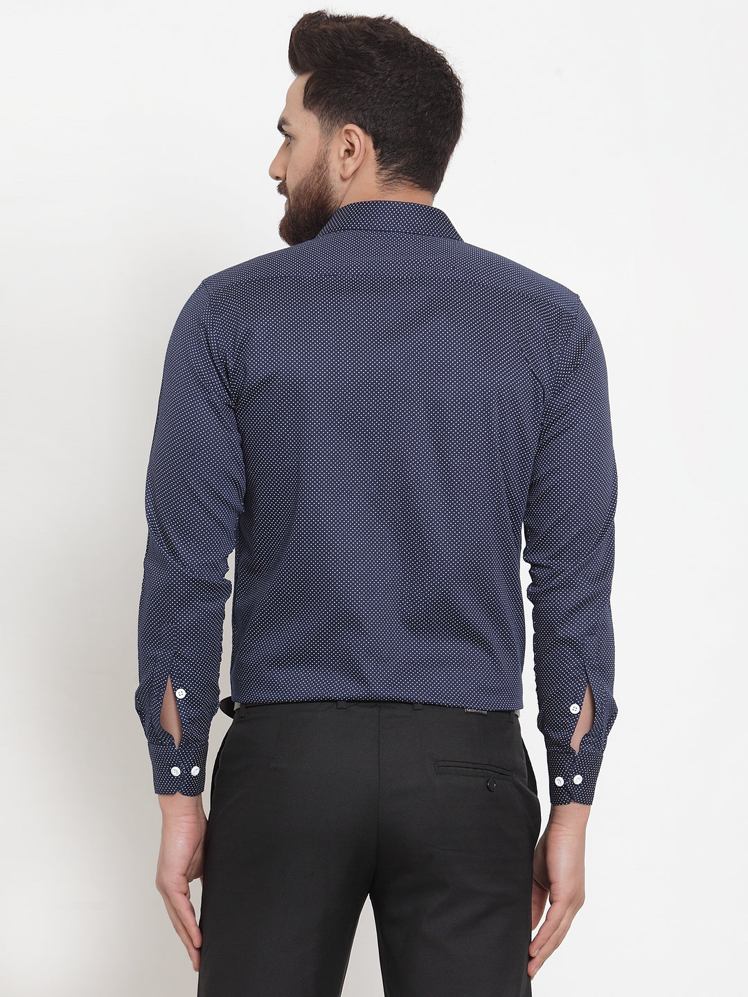 Jainish Navy Men's Cotton Polka Dots Formal Shirts ( SF 736Navy ) | Grocsy