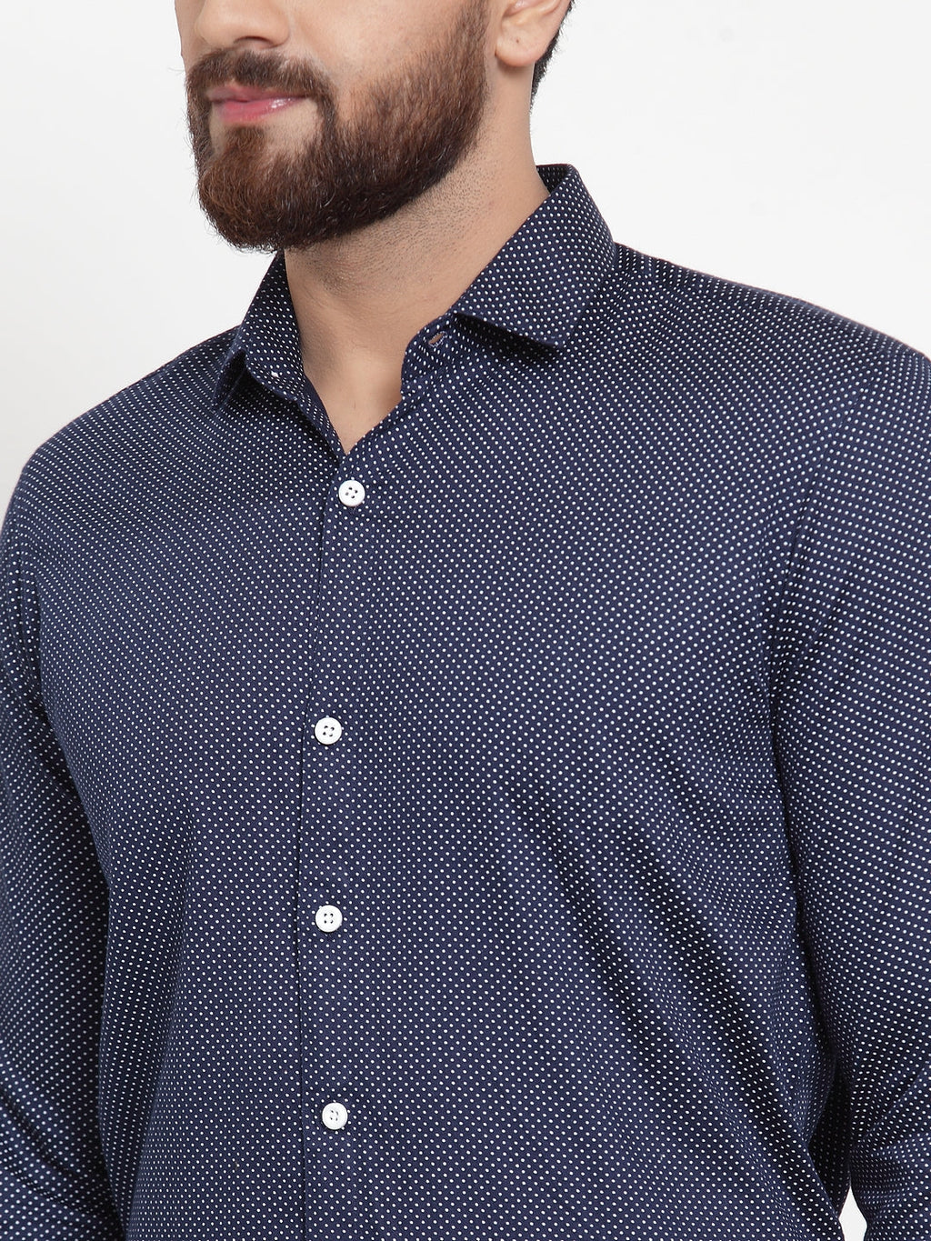 Jainish Navy Men's Cotton Polka Dots Formal Shirts ( SF 736Navy ) | Grocsy