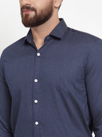 Jainish Navy Men's Cotton Polka Dots Formal Shirts ( SF 736Navy ) | Grocsy