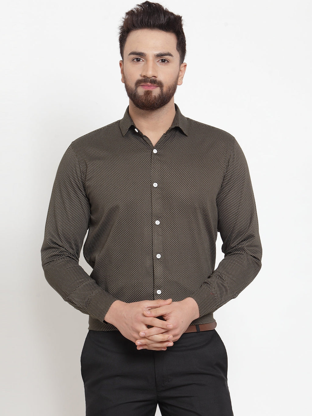 Jainish Olive Men's Cotton Polka Dots Formal Shirts ( SF 736Olive ) | Grocsy