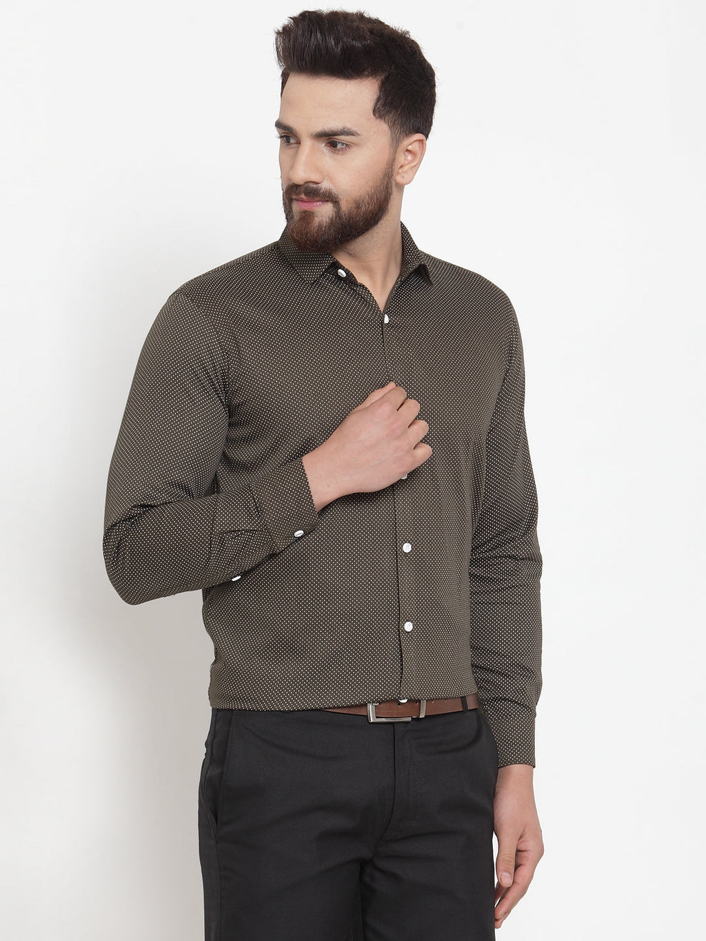 Jainish Olive Men's Cotton Polka Dots Formal Shirts ( SF 736Olive ) | Grocsy